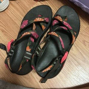 Chaco Women's Sandals - Black with Pink and Orange Accents